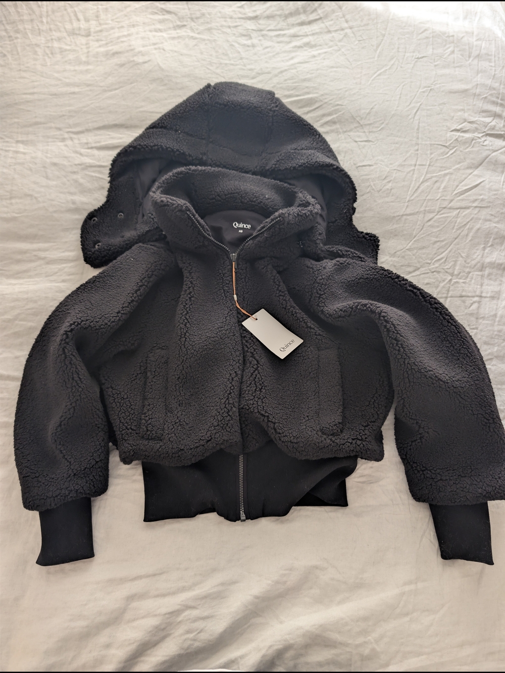 Quince NWT Hooded Sherpa Jacket Black XS Cropped Cozy